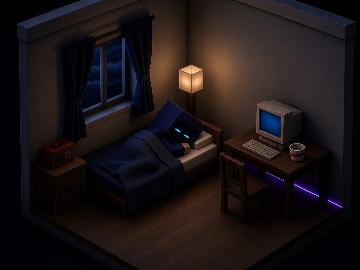 the room at night, lamp on